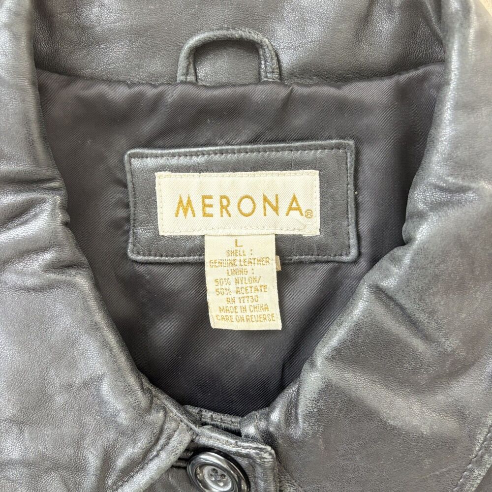 Vtg Womens Black Soft Leather Jacket Size L 90s Y2K Minimalist Soft Grunge Emo - Picture 9 of 16